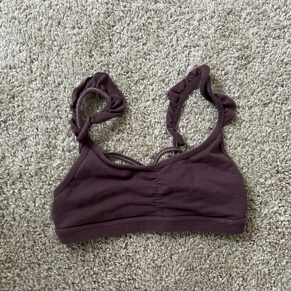 FP Movement yoga top with ruffle straps XS raisin